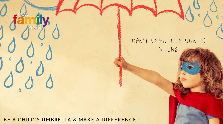 Girl holding umbrella - you can protect her by adopting or fostering her - join now